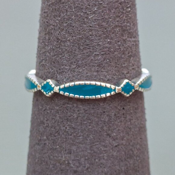 James Avery Sterling Cordoba Enamel Stacking Ring — Turquoise, Size 6.25 - Picture 10 of 12